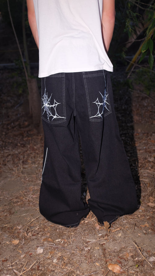 black raver spider web jeans