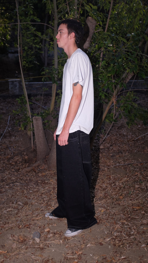 black cross jeans white stitching