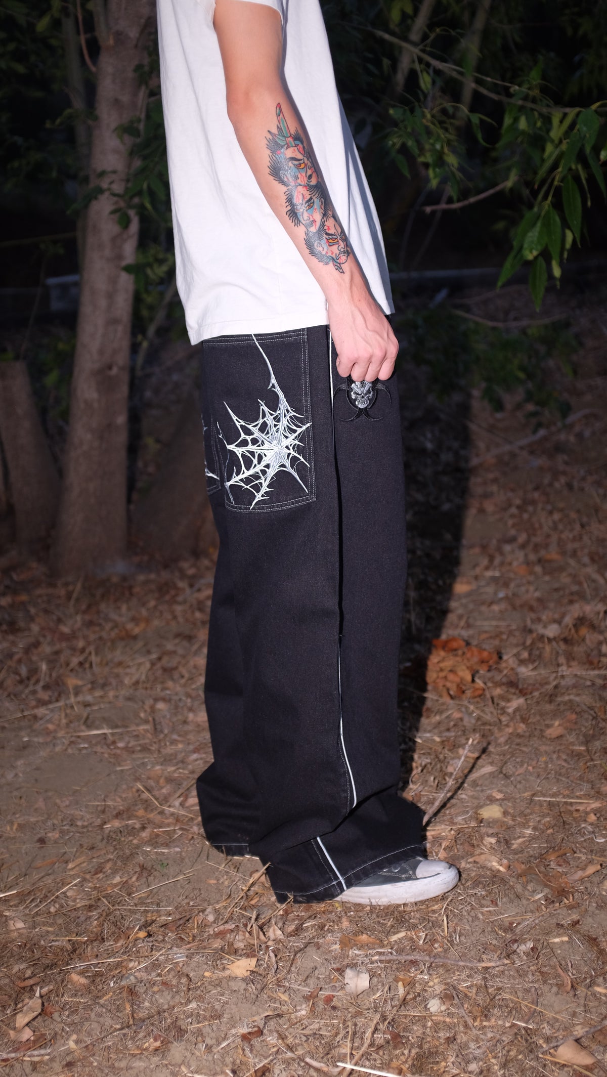 black raver spider web jeans